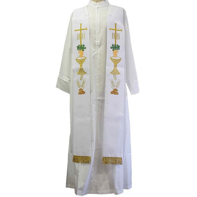 Stolon with liturgical embroidery and white gold fringe