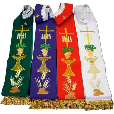 Stolon with liturgical embroidery and white gold fringe