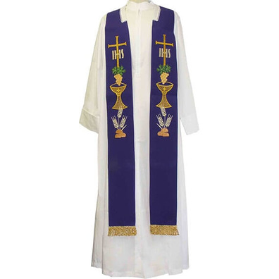 Stolon with liturgical embroidery and purple gold fringe