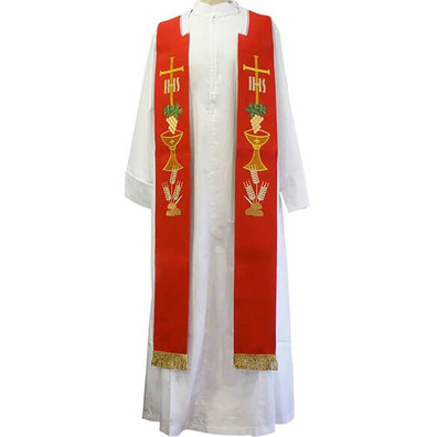 Stolon with liturgical embroidery and red gold fringe