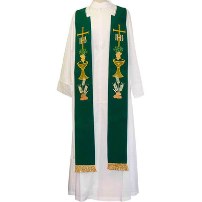 Stolon with liturgical embroidery and green gold fringe