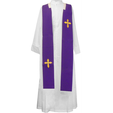 Reversible stole with white / purple embroidered Cross