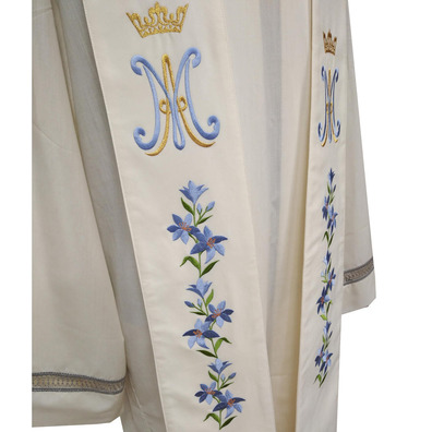 Marian Priest Stole | Monogram and flower embroidery