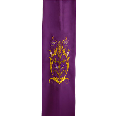Stolon with various purple embroidered liturgical motifs