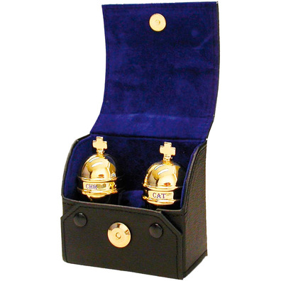 Pair of gold plated crismeras with case