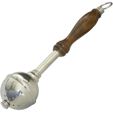 Silver metal swab with wooden handle
