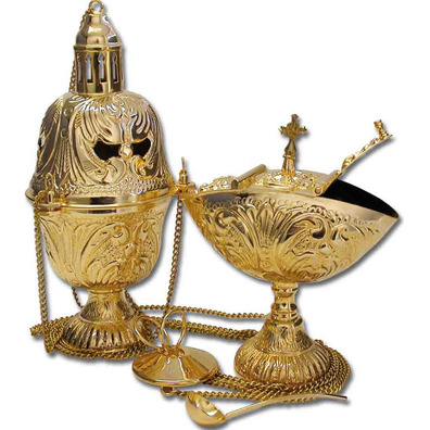 Censer with incense boat and spoons | Golden color