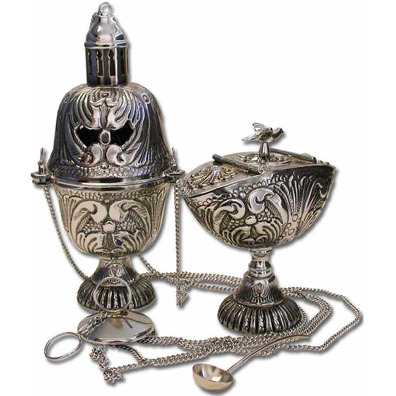 Censer with incense boat and silver-plated spoons