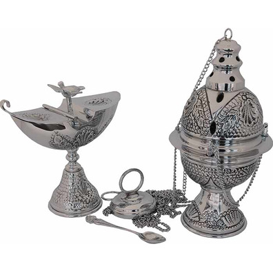 Censer with navetas and spoons made of silver plated color plated cast iron
