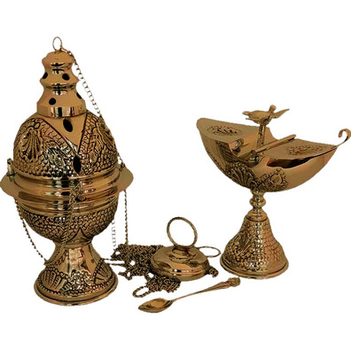 Censer with navetas and spoons made of gold cast iron