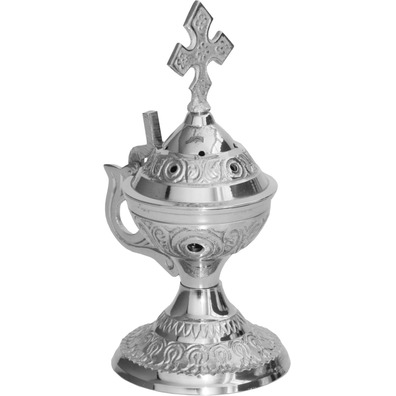 Home incense burner with Cross silver plated color