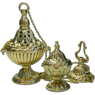 Set of censer, incense boat and spoons made of bronze