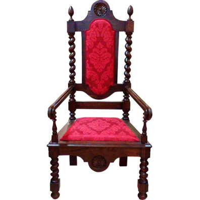 Chestnut chair set with damask upholstery