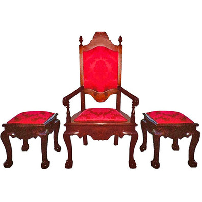 Set of seats in chestnut with velvet upholstery