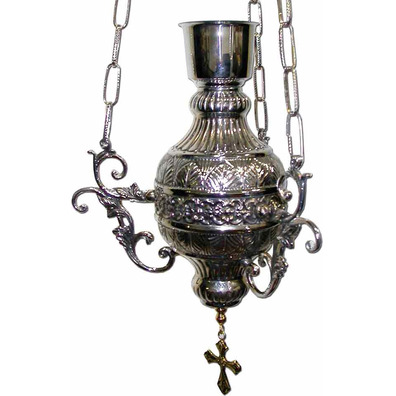 Hanging lamp with silver plated color plated red glass