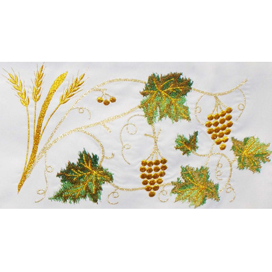 Communion tablecloths with chalice, Host, wheat and embroidered grapes