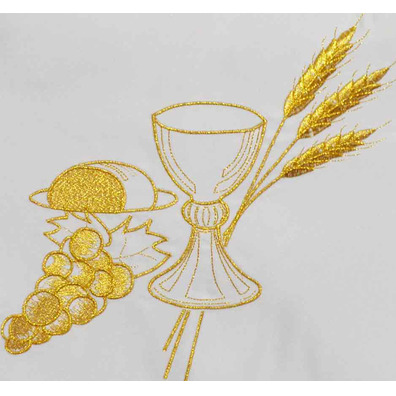 Communion tablecloth with embroidered chalice, grapes and spikes