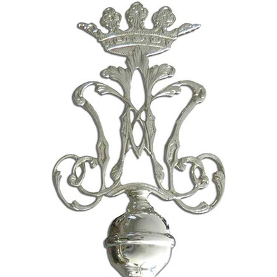 Silver banner rod with insignia of Mary