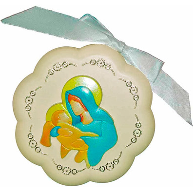 Crib medal - Virgin with Child Jesus cream