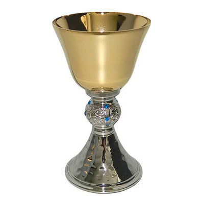 Small chalice or mini chalice made of blue two-tone metal