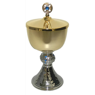 Mini ciborium in two-tone blue gold-plated metal