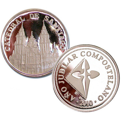 Silver coin souvenir of the Cathedral of Santiago