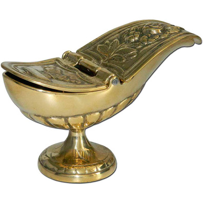 Bronze incense boat with engraved religious motifs
