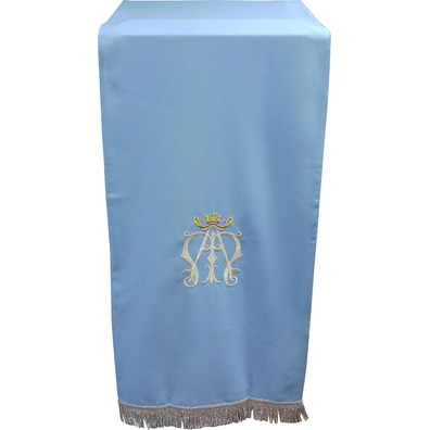 Light blue lectern cloth with Marian insignia