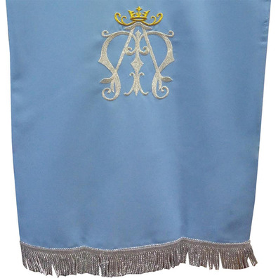 Light blue lectern cloth with Marian insignia