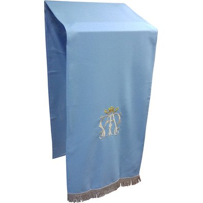 Light blue lectern cloth with Marian insignia