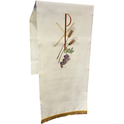 Lectern cloth with Crismón, ears and beige embroidered grapes