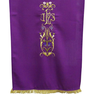 Lectern cloth with JHS and other purple liturgical embroideries