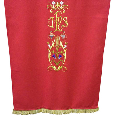Lectern cloth with JHS and other red liturgical embroideries