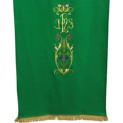 Lectern cloth with JHS and other green liturgical embroideries