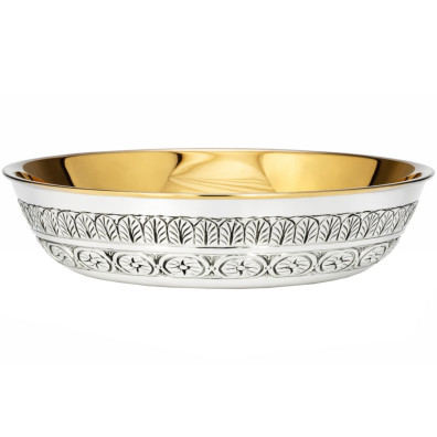 Silver paten with simple carving