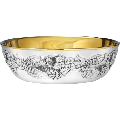 Silver paten with embossed grapes and spikes