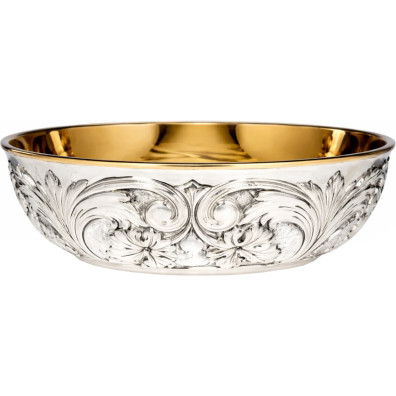 Engraved silver paten with gold interior
