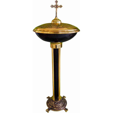 Baptism font in gold and black cast iron