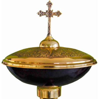 Baptism font in gold and black cast iron