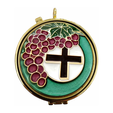 Travel holder with cluster of grapes and enameled Cross