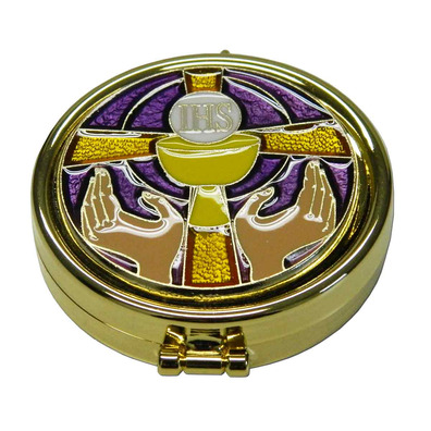Viaticum with enameled golden Cross and purple background