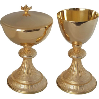 Gold metal chalice with paten