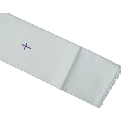 White purificator with embroidered Cross purple