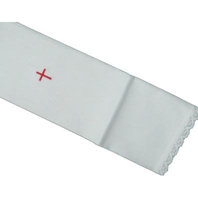 White purificator with embroidered Cross red