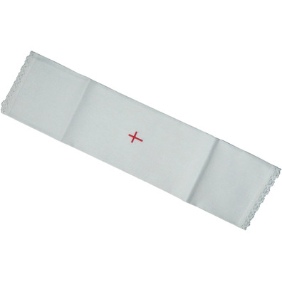 White purificator with embroidered Cross red