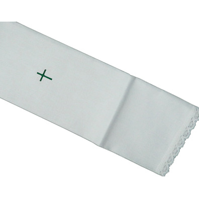 White purificator with embroidered Cross green