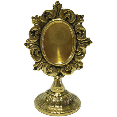 Reliquary in bronze and metal with deposit with glass front