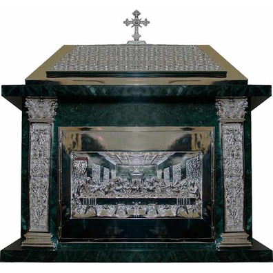 Tabernacle of marble and bronze with silver bath