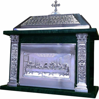 Tabernacle of marble and bronze with silver bath