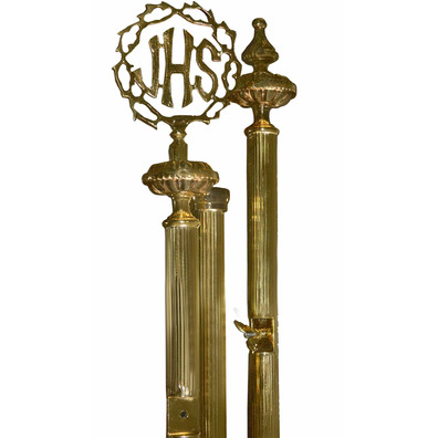 Bronze standard-bearing wand with JHS
